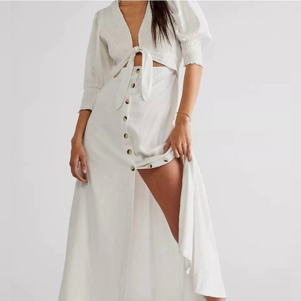 Free People White Maxi Dress With Button Detail